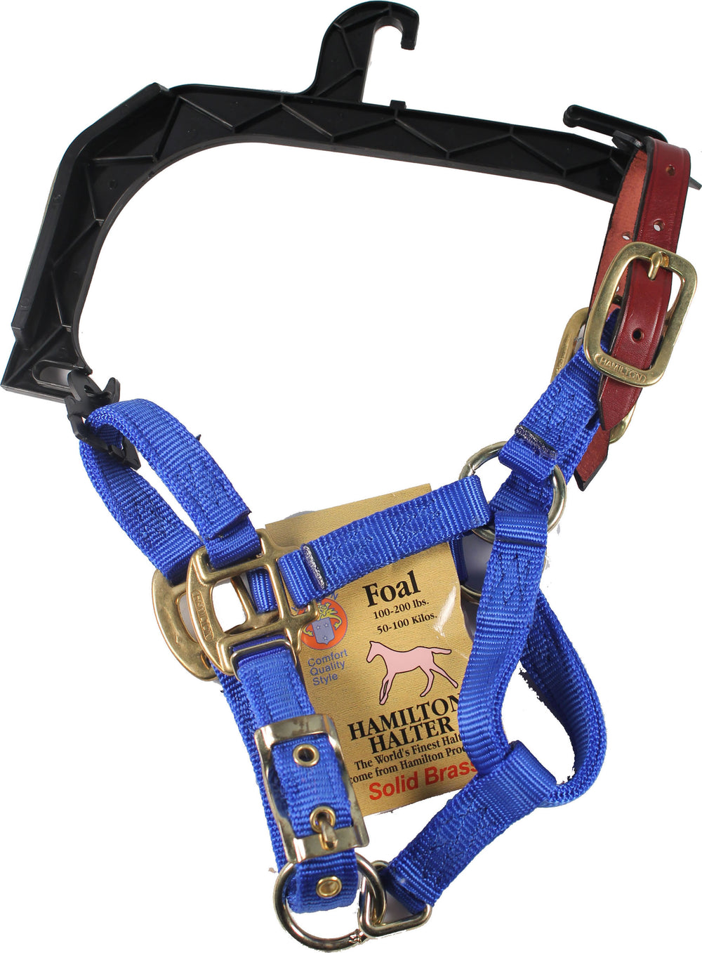 Hamilton Halter Company-Adjustable Horse Halter With Leather Headpole- Blue Average